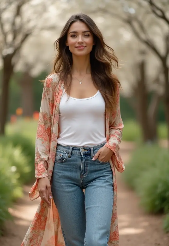 25 Jeans Rectos Outfit Ideas That Feel Effortless - 15. Essential Tank Top and Flowy Kimono