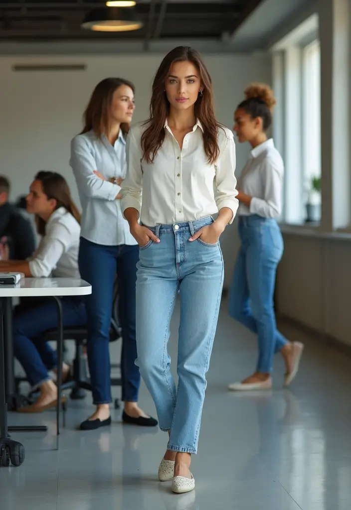 25 Jeans Rectos Outfit Ideas That Feel Effortless - 7. Button-Up Shirt and Flats