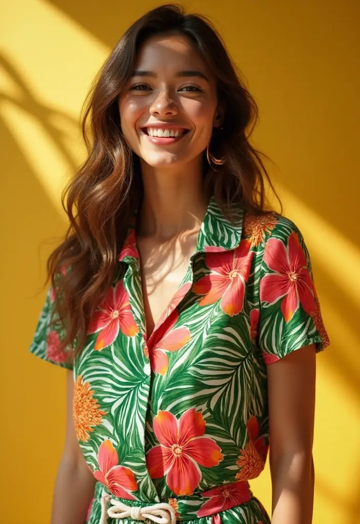 25 Mehndi Outfit Ideas That Flatter Every Figure - 23. Tropical Prints for Summer Celebrations