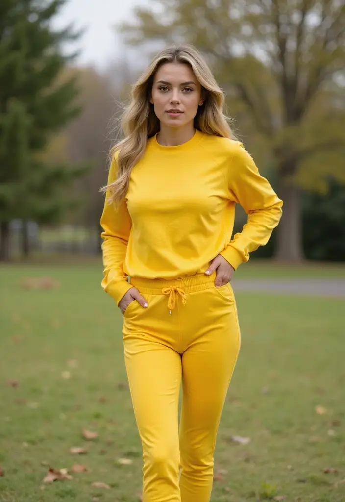 25 Yellow Sweater Outfit Inspirations For Real Life - 10. Sporty Yellow Sweater with Joggers