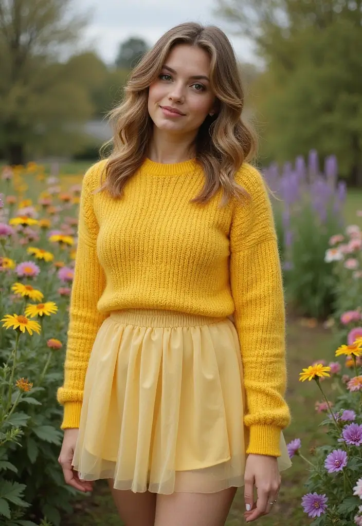 25 Yellow Sweater Outfit Inspirations For Real Life - 18. Yellow Sweater with a Tulle Skirt