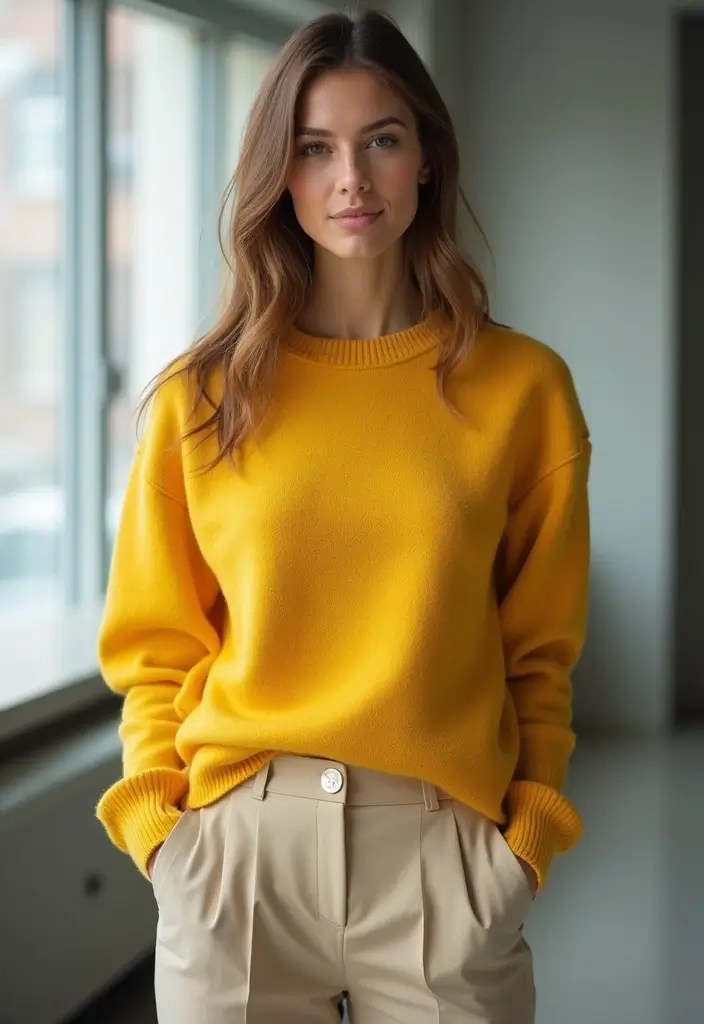25 Yellow Sweater Outfit Inspirations For Real Life - 23. Yellow Sweater with Chinos