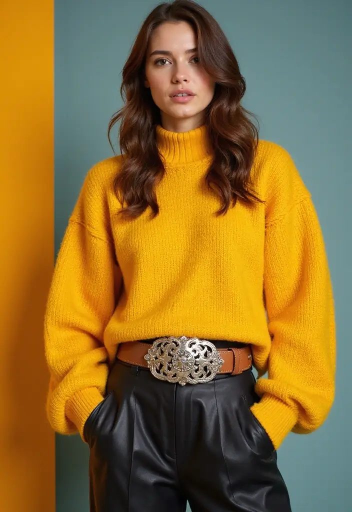 25 Yellow Sweater Outfit Inspirations For Real Life - 24. Yellow Sweater with a Statement Belt
