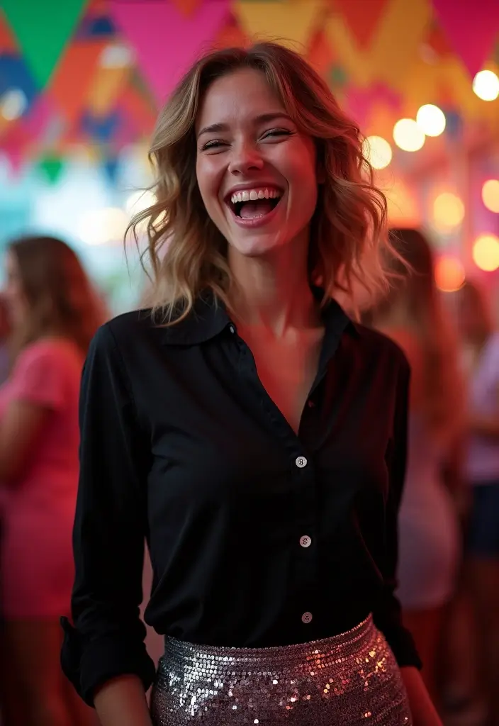 26 Chic Black Button Up Shirt Outfits To Copy Right Now - 14. Festive Gatherings