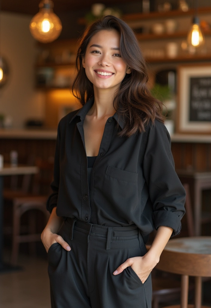 26 Chic Black Button Up Shirt Outfits To Copy Right Now - 2. Layered With a Sustainable Twist