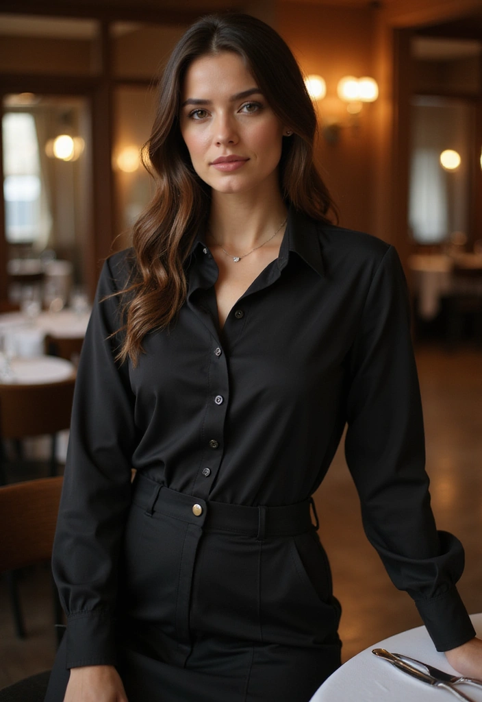 26 Chic Black Button Up Shirt Outfits To Copy Right Now - 24. Total Black Elegance