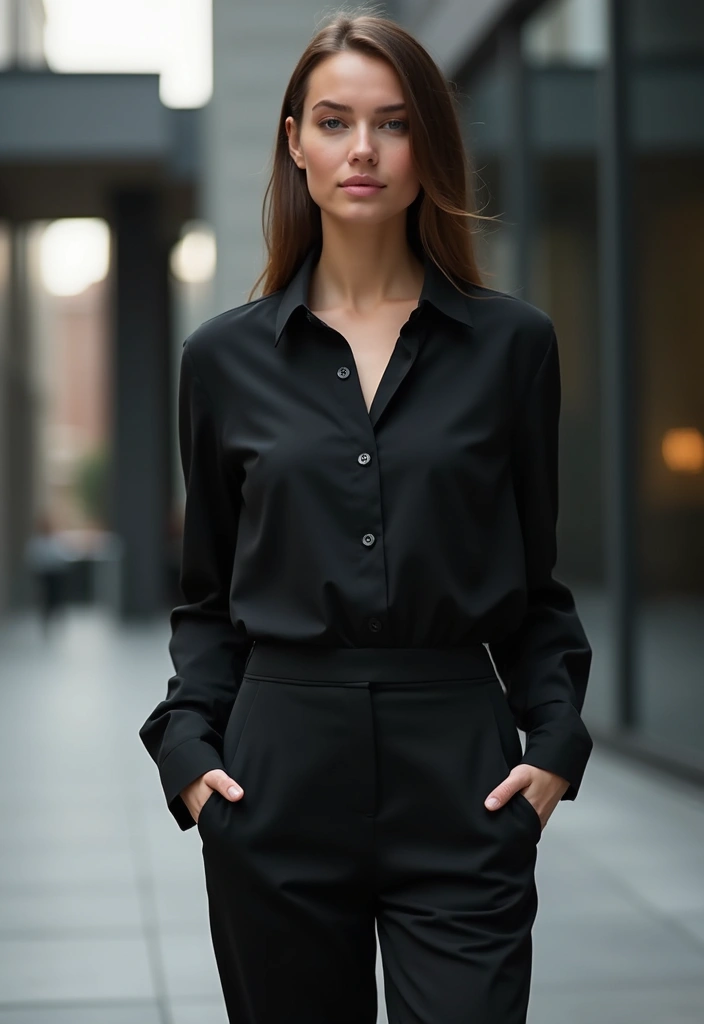 26 Chic Black Button Up Shirt Outfits To Copy Right Now - 3. Chic Monochrome Magic