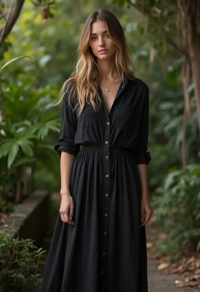 26 Chic Black Button Up Shirt Outfits To Copy Right Now - 9. Bohemian Flair