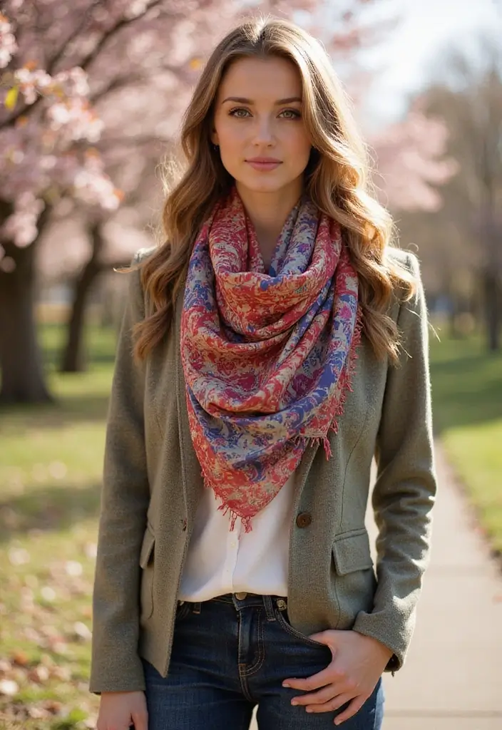 26 Estilo Natural Mujer Outfit That Flatter Every Figure - 11. Printed Scarves