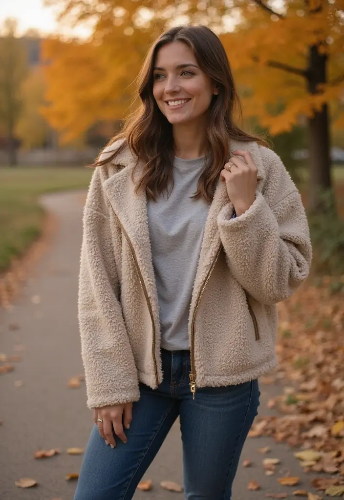 26 Fresh Soccer Jersey Outfit Ideas You Need To Try - 18. Cozy with a Sherpa Jacket