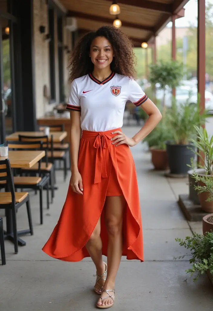 26 Fresh Soccer Jersey Outfit Ideas You Need To Try - 20. Chic with a Wrap Skirt