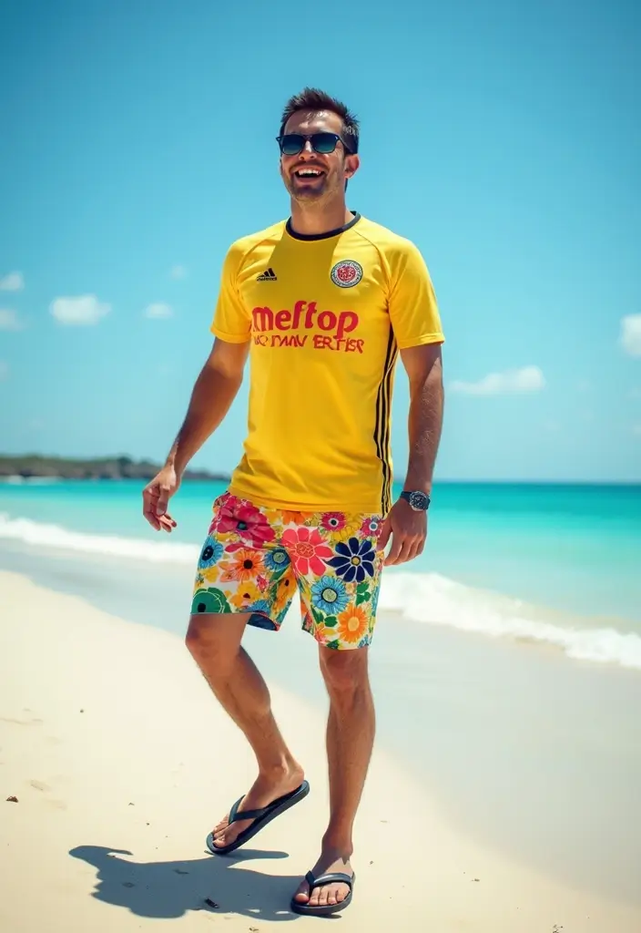 26 Fresh Soccer Jersey Outfit Ideas You Need To Try - 21. Beach Ready with Board Shorts