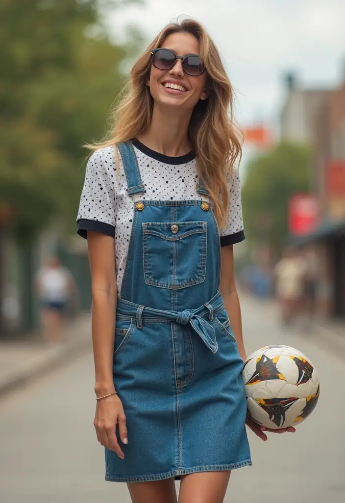 26 Fresh Soccer Jersey Outfit Ideas You Need To Try - 25. Stylish with a Pinafore Dress