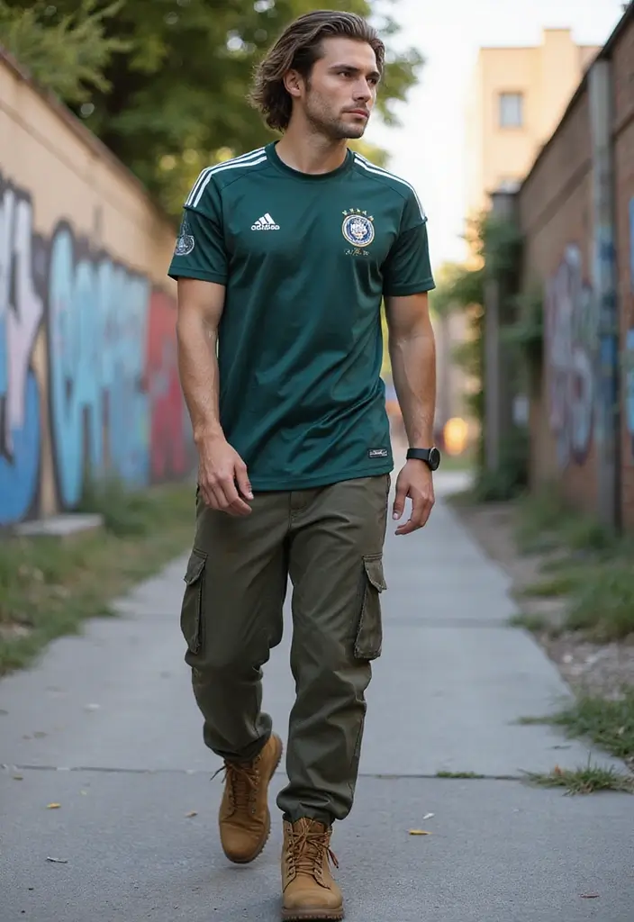 26 Fresh Soccer Jersey Outfit Ideas You Need To Try - 3. Relaxed Vibes with Cargo Pants