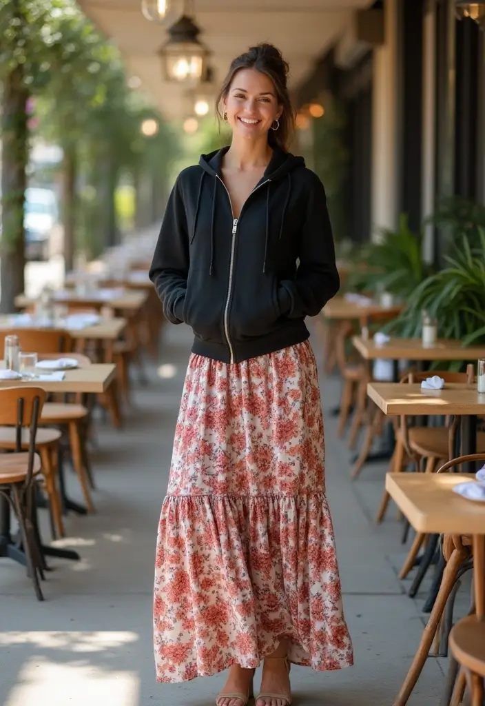 27 Chic Black Zip Up Hoodie Outfit To Copy Right Now - 14. Play with Prints