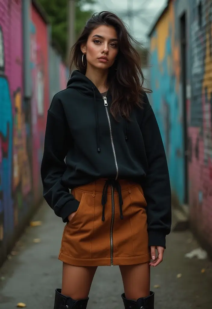 27 Chic Black Zip Up Hoodie Outfit To Copy Right Now - 25. Unique Textures