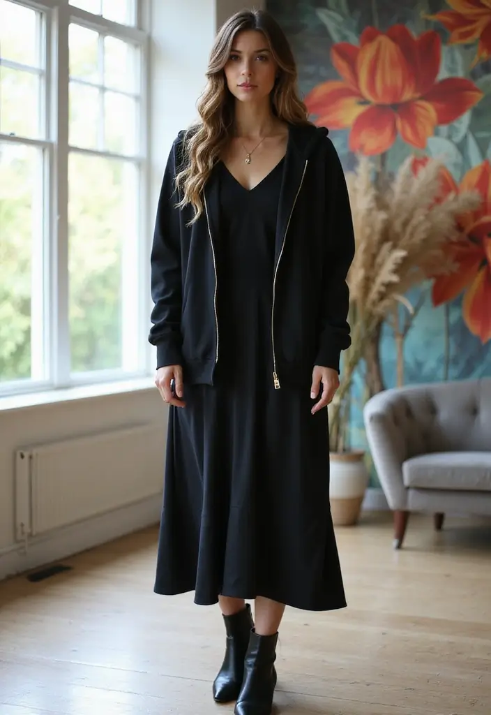 27 Chic Black Zip Up Hoodie Outfit To Copy Right Now - 6. Chic Layering