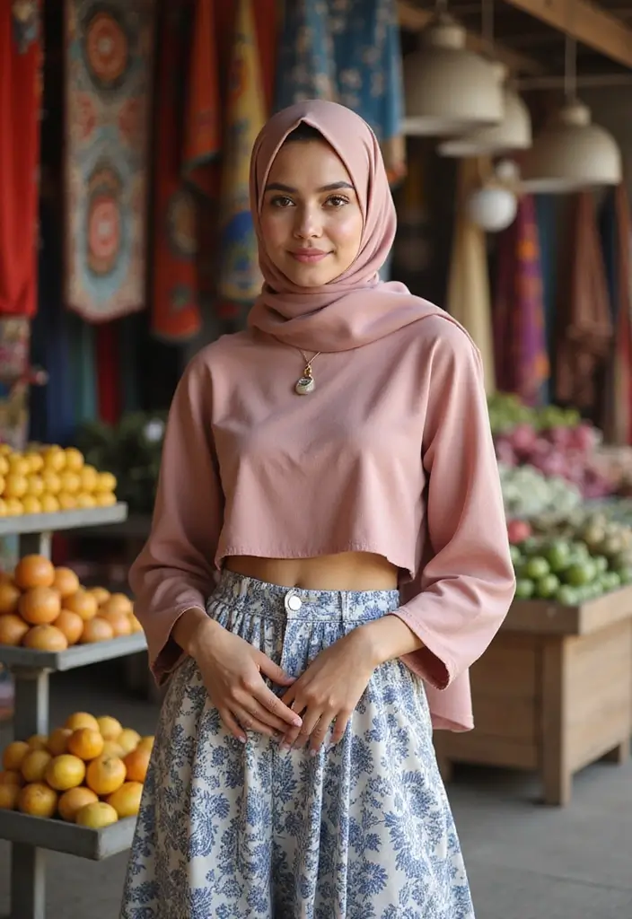 27 Hijab Outfit Summer Ideas That Feel Effortless - 4. Midi Skirt and Crop Top