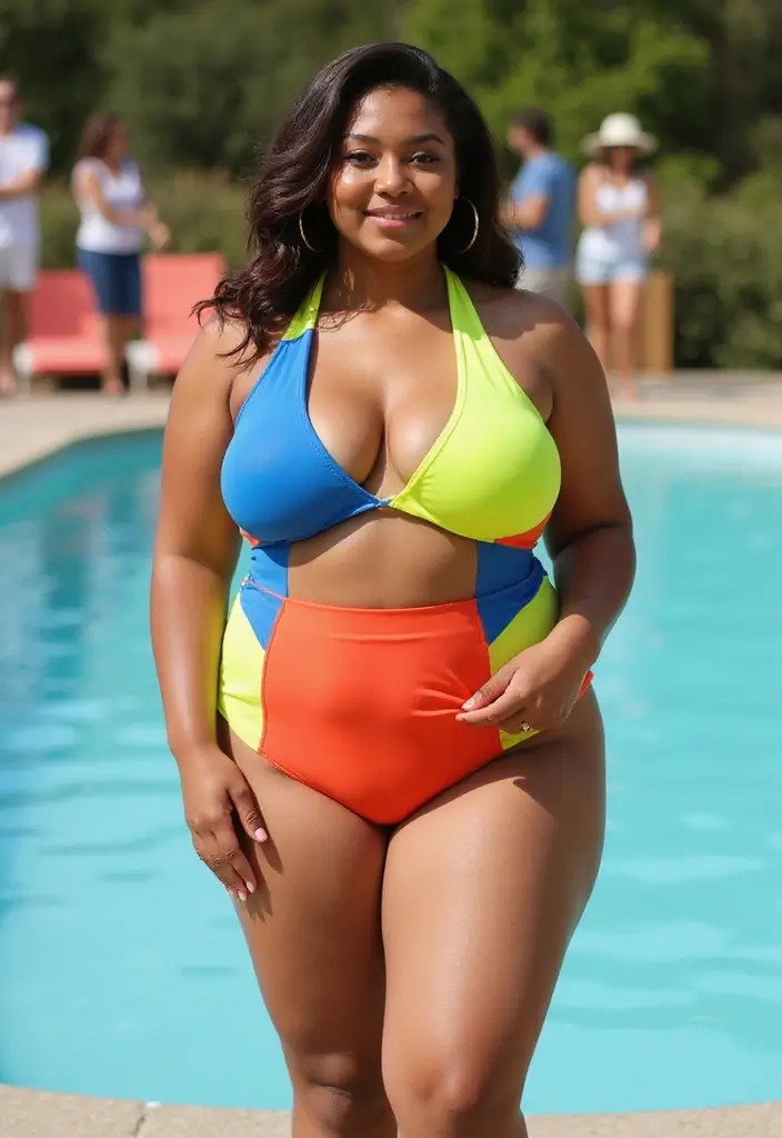 27 Pool Party Outfit Black Women Looks That Will Upgrade Your Wardrobe - 26. Edgy and Bold Color Blocks