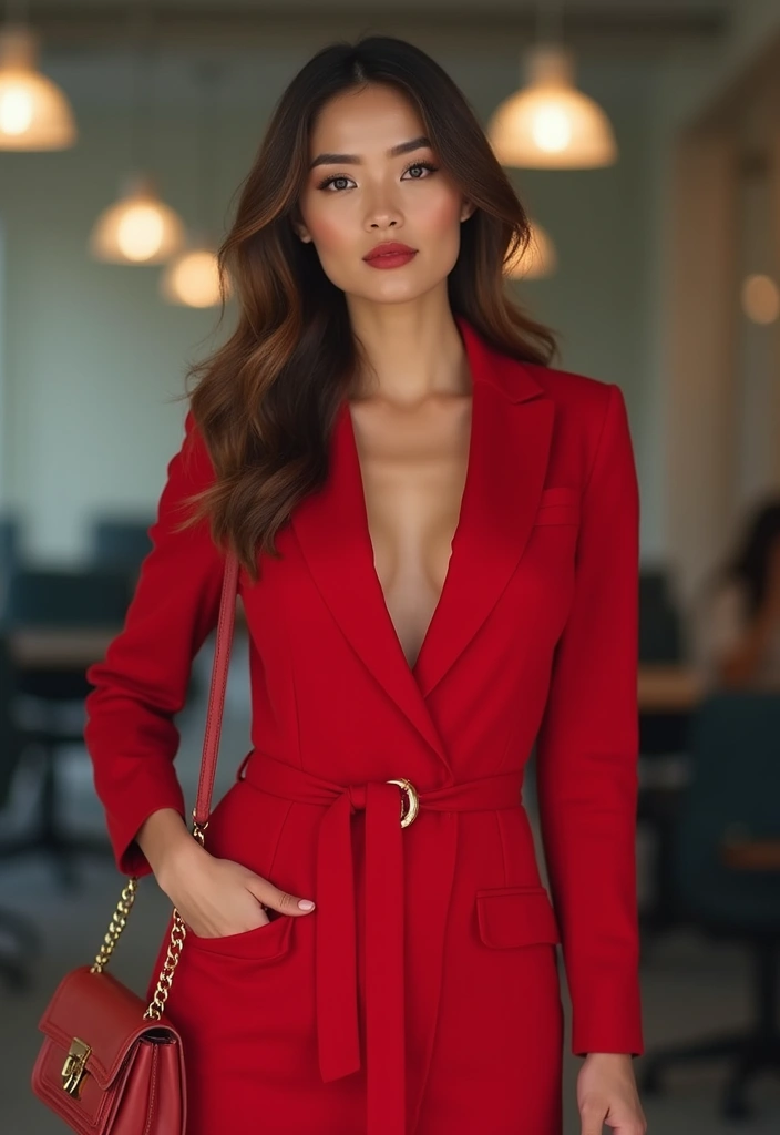 27 Stylish Red Dress Outfits Elegant For Every Occasion - 11. Structured Red Blazer Dress