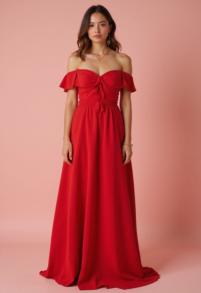 27 Stylish Red Dress Outfits Elegant For Every Occasion - 2. Off-Shoulder Red Dress