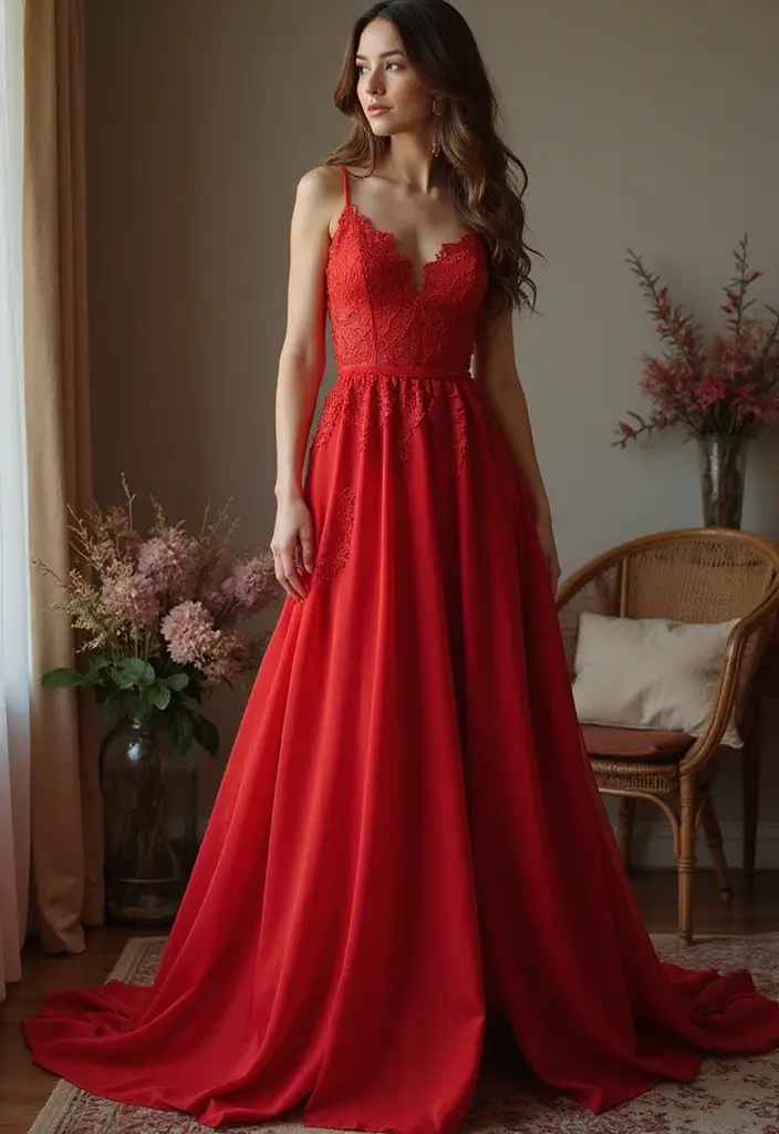 27 Stylish Red Dress Outfits Elegant For Every Occasion - 25. Elegant Red Dress with Lace Details