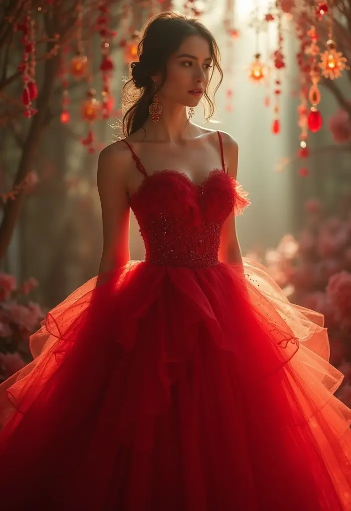 27 Stylish Red Dress Outfits Elegant For Every Occasion - 26. Layered Red Tulle Dress