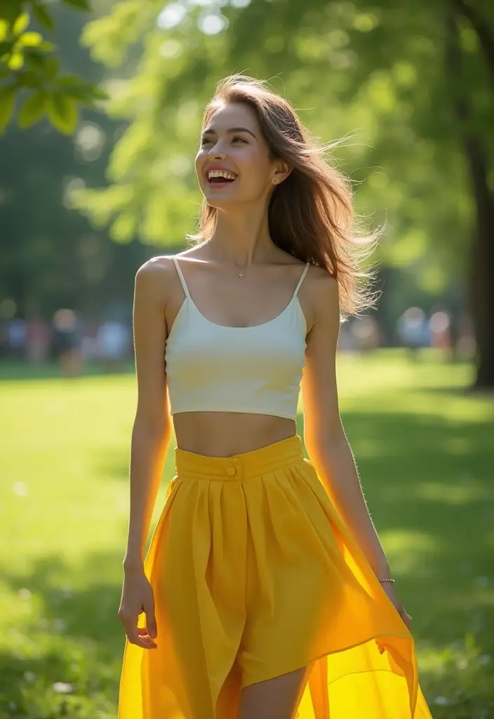 27 Stylish Yellow Skirt Outfits For Every Occasion - 3. Summer Vibes with a Crop Top