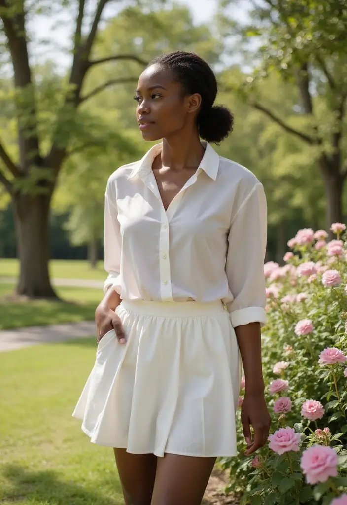 27 Trendy Tennis Skirt Outfit Black Women To Refresh Your Closet - 12. Flowy Blouse for a Romantic Look