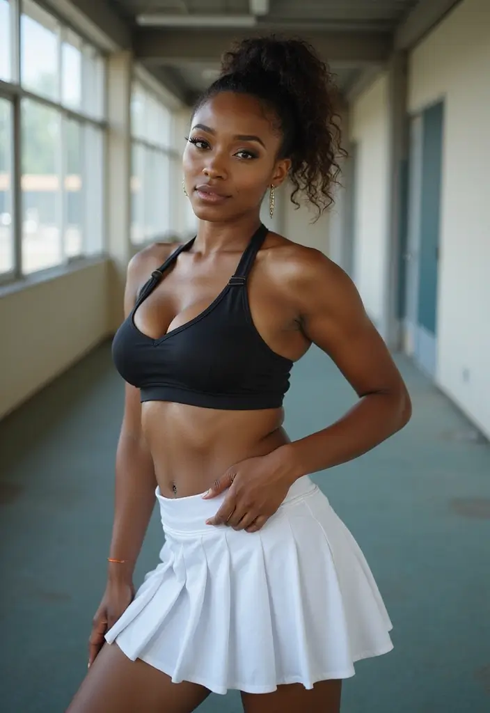27 Trendy Tennis Skirt Outfit Black Women To Refresh Your Closet - 16. Fashion-Forward with a Sports Bra