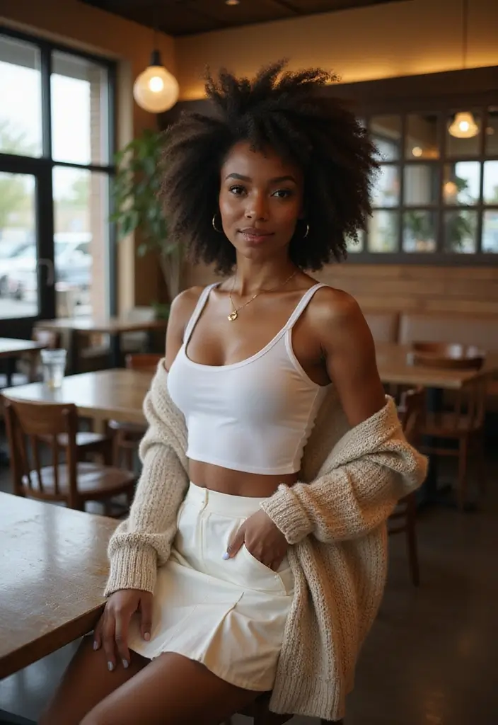 27 Trendy Tennis Skirt Outfit Black Women To Refresh Your Closet - 18. Classic Tank and Cardigan Duo