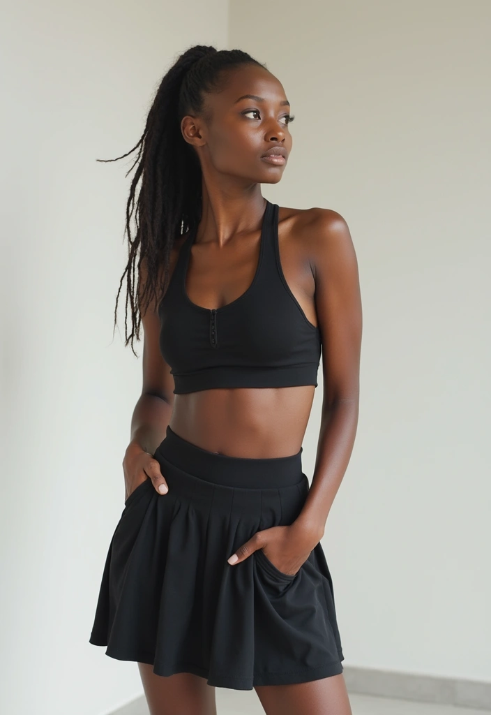 27 Trendy Tennis Skirt Outfit Black Women To Refresh Your Closet - 5. Monochromatic Magic