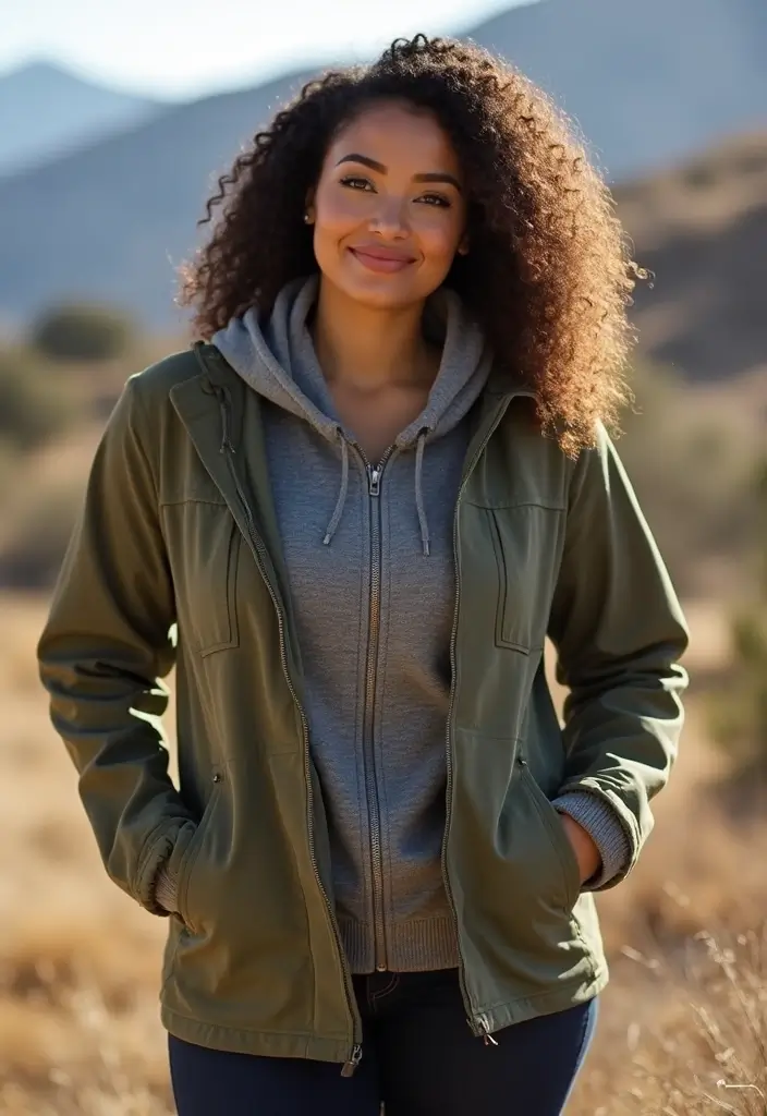 27 Zip Up Hoodie Outfits That Flatter Every Figure - 15. Hoodie with Utility Jacket