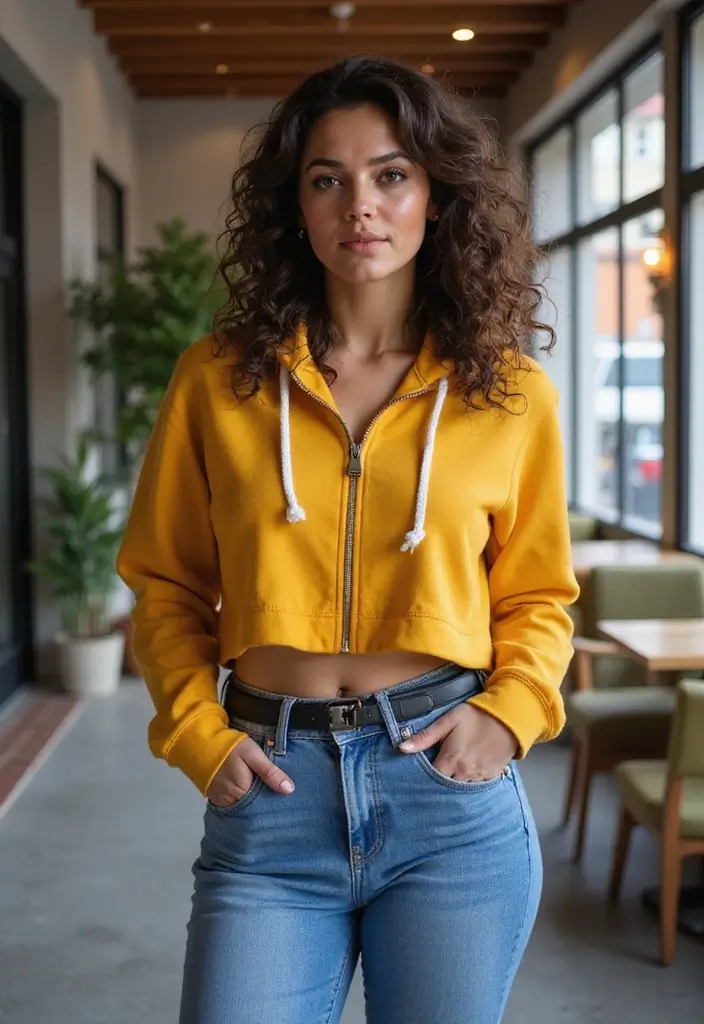 27 Zip Up Hoodie Outfits That Flatter Every Figure - 8. Cropped Hoodie with High-Waisted Bottoms