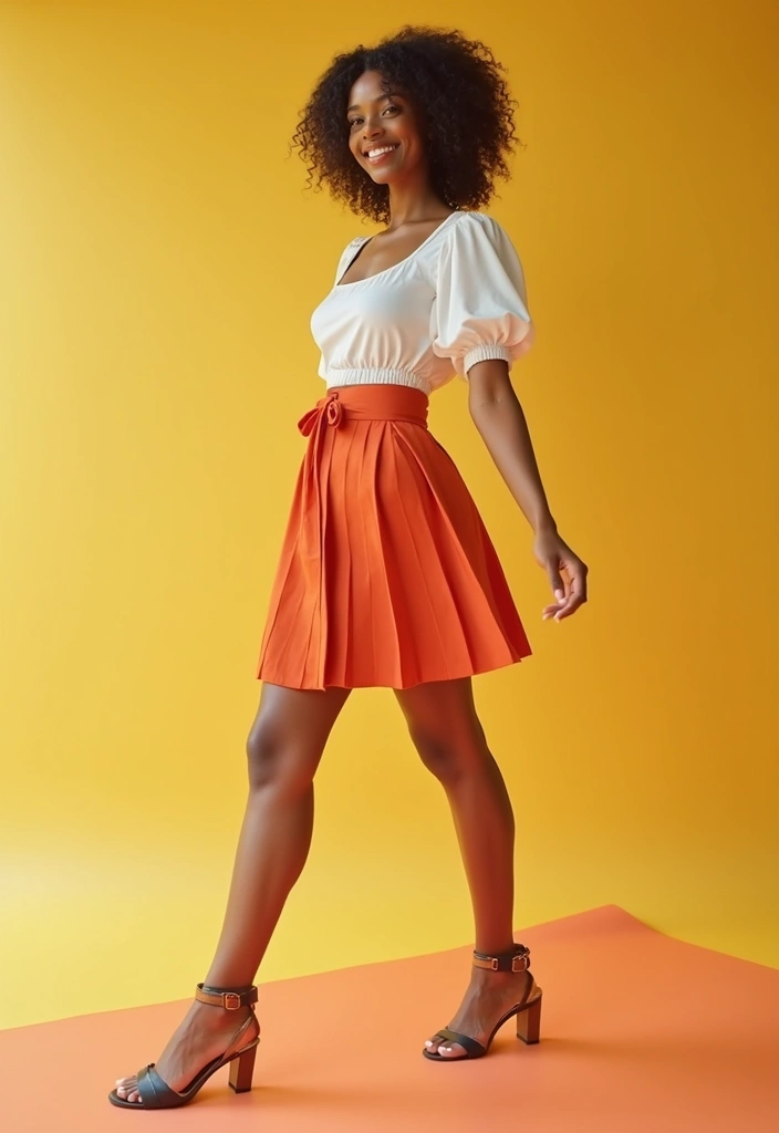 28 Basic White Girl Outfits That Flatter Every Figure - 17. Stylish Puff Sleeve Top with High-Waisted Skirt