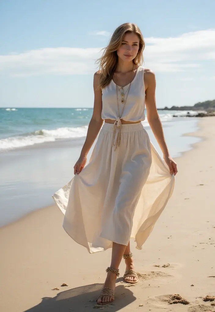 28 Basic White Girl Outfits That Flatter Every Figure - 21. Casual Tank with Maxi Skirt