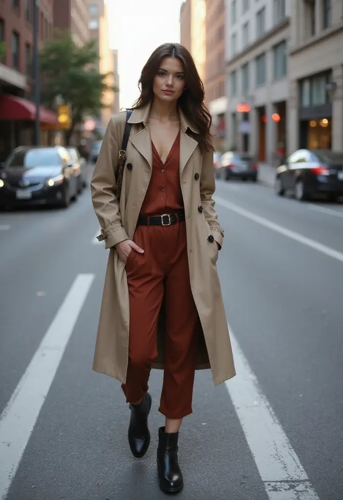 28 Basic White Girl Outfits That Flatter Every Figure - 9. Stylish Trench Coat with Lounge Set