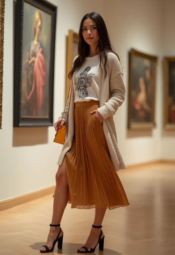 28 Museum Date Outfit Ideas That Feel Effortless - 5. Layered Look with a Midi Skirt