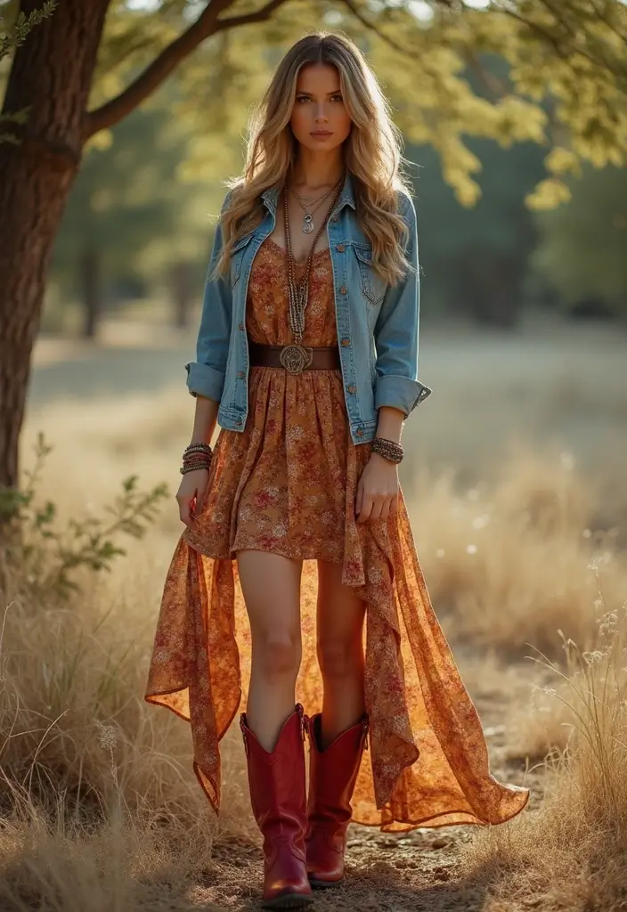 28 Red Cowboy Boots Outfit Looks That Will Upgrade Your Wardrobe - 2. Boho Maxi Dress Magic