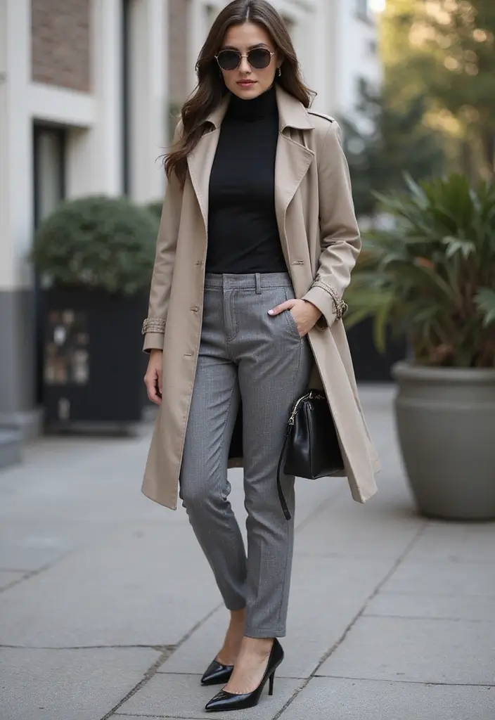 28 Stylish Pans Grises Outfit For Every Occasion - 17. Timeless Trench