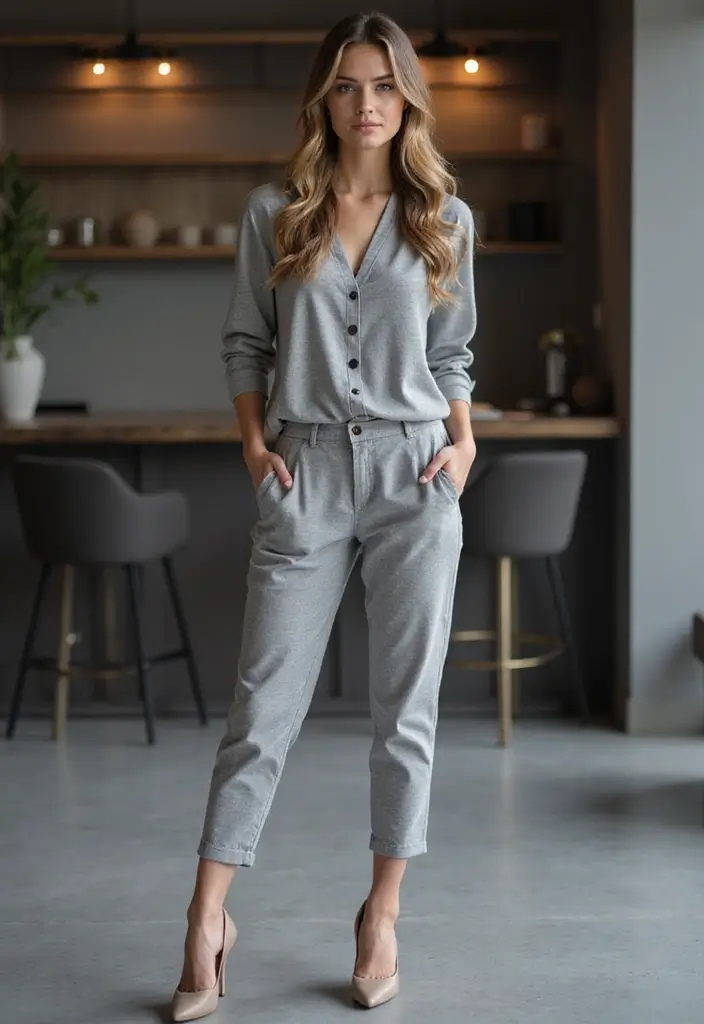 28 Trendy Pantalon Gris Outfit Mujer To Refresh Your Closet - 23. Work to Weekend with a Shift Dress