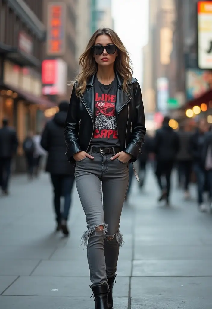 28 Trendy Pantalon Gris Outfit Mujer To Refresh Your Closet - 3. Street Style Edge with a Leather Jacket