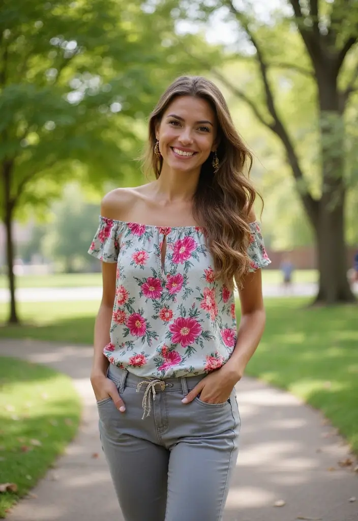 28 Trendy Pantalon Gris Outfit Mujer To Refresh Your Closet - 4. Feminine Touch with a Floral Top