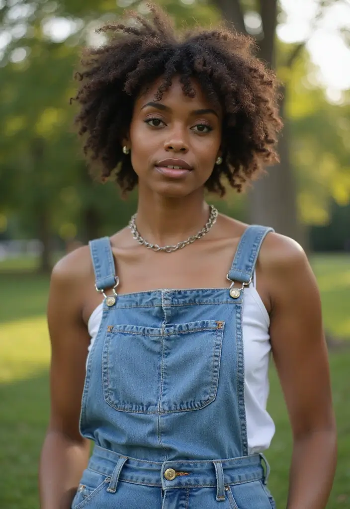 29 Chic Jean Outfit Ideas for Black Women to Copy Right Now - 14. Relaxed Fit Denim Overalls