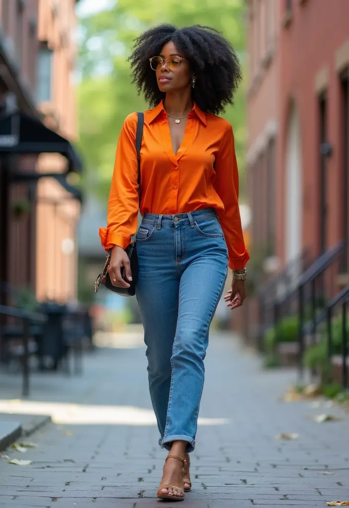 29 Chic Jean Outfit Ideas for Black Women to Copy Right Now - 21. Statement Top with Classic Jeans