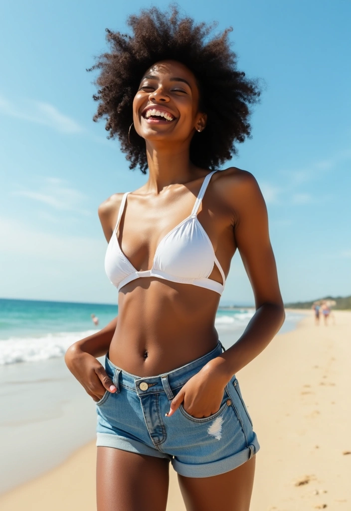 29 Chic Jean Outfit Ideas for Black Women to Copy Right Now - 22. Fun Summer Look with Denim Shorts