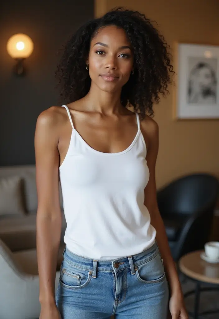 29 Chic Jean Outfit Ideas for Black Women to Copy Right Now - 28. Minimalist Look with Tank and Jeans
