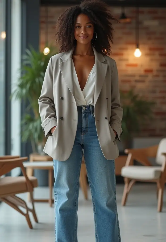 29 Chic Jean Outfit Ideas for Black Women to Copy Right Now - 3. Oversized Blazer with Slim Jeans