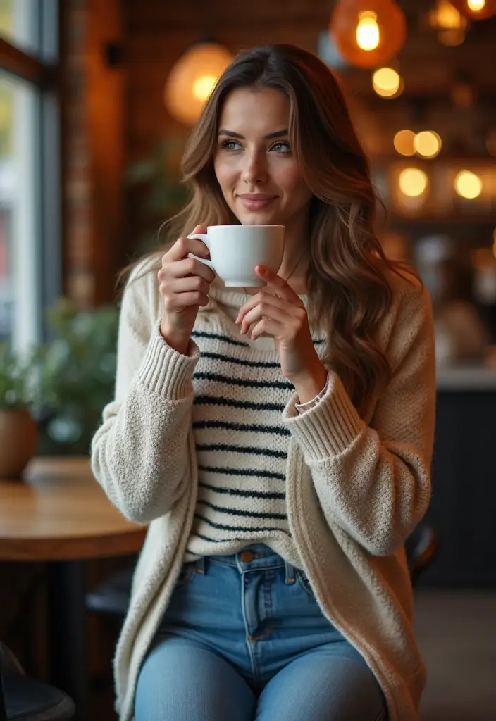 29 Chic Sueter Rayado Outfit To Copy Right Now - 11. Striped Sweater with a Chunky Cardigan