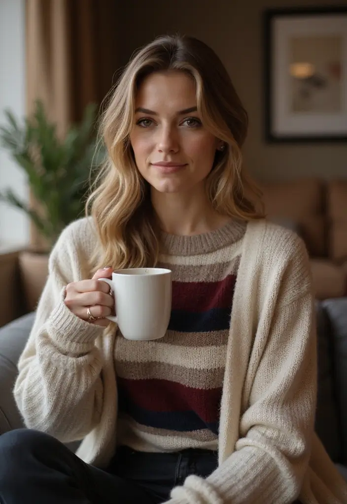 29 Chic Sueter Rayado Outfit To Copy Right Now - 25. Striped Sweater with a Cardigan